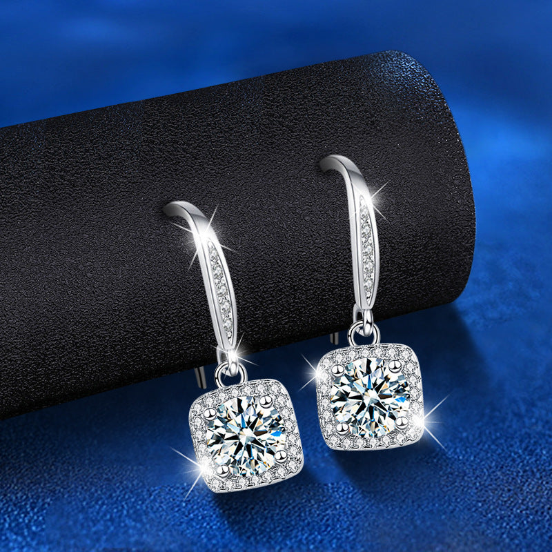 925 Sterling Silver Square Stud Earrings with 1ct Moissanite  White Gold Plated Geometric Luxury Jewelry for Women