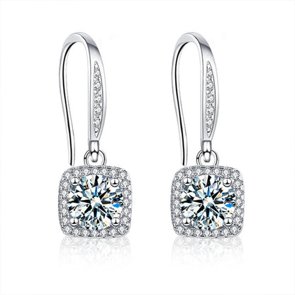 925 Sterling Silver Square Stud Earrings with 1ct Moissanite  White Gold Plated Geometric Luxury Jewelry for Women