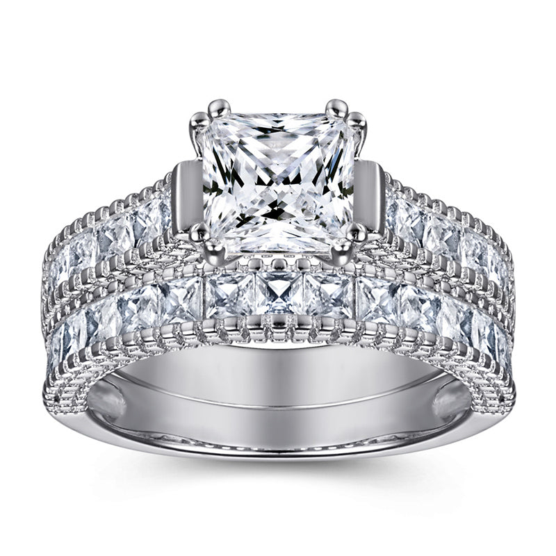 925 Sterling Silver Square Zircon Ring Set – Elegant Stackable Eternity Bands