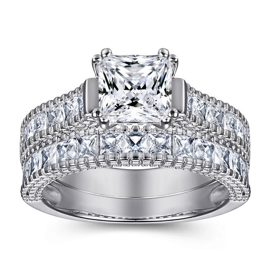 925 Sterling Silver Square Zircon Ring Set – Elegant Stackable Eternity Bands