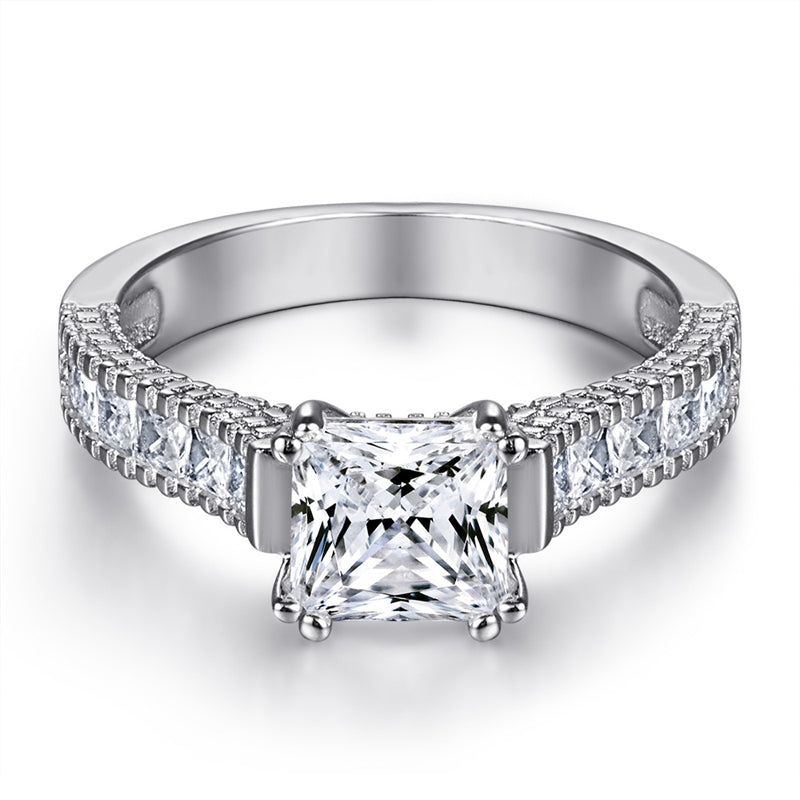 925 Sterling Silver Square Zircon Ring Set – Elegant Stackable Eternity Bands