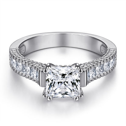 925 Sterling Silver Square Zircon Ring Set – Elegant Stackable Eternity Bands