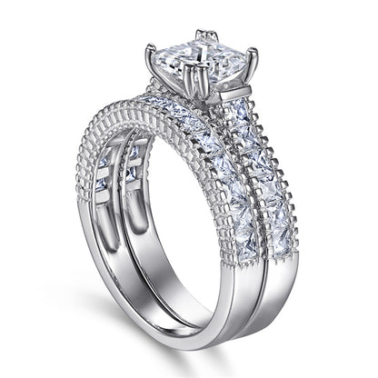 925 Sterling Silver Square Zircon Ring Set – Elegant Stackable Eternity Bands