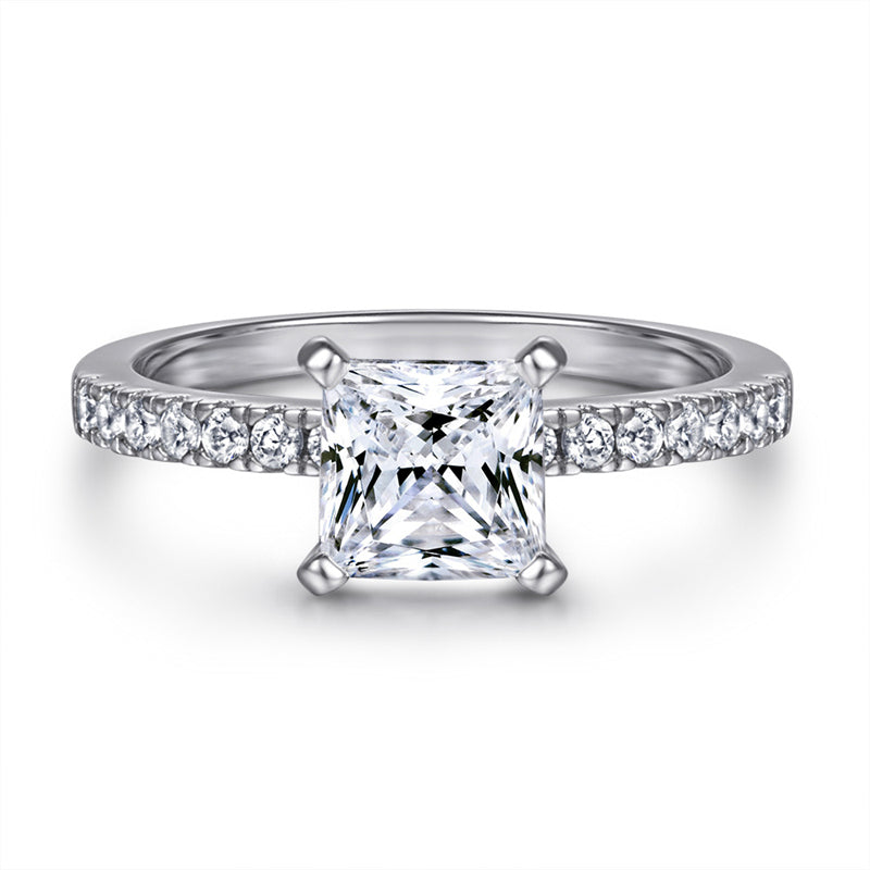 925 Sterling Silver Square Zircon Ring – Modern Geometric Band for Women