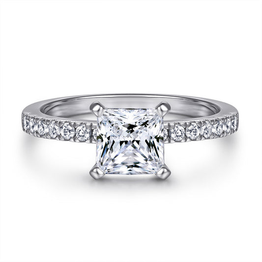 925 Sterling Silver Square Zircon Ring – Modern Geometric Band for Women