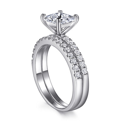 925 Sterling Silver Stackable Ring Set – Classic 4-Prong Solitaire & Diamond Band for Women