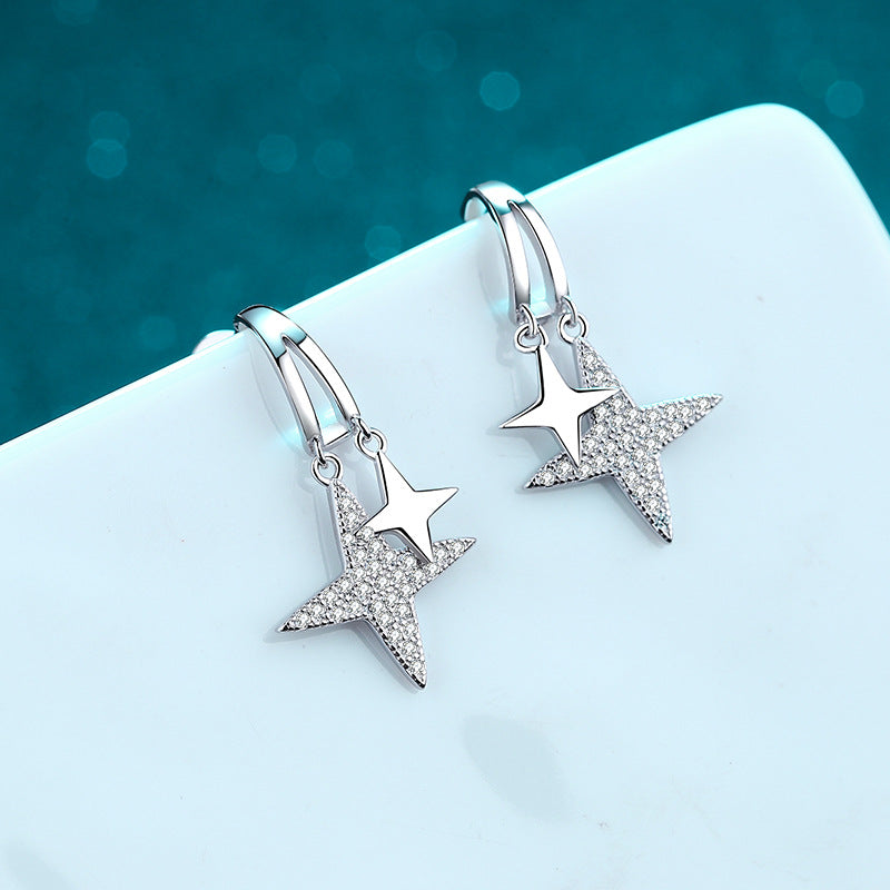 925 Sterling Silver Star-Studded Moissanite Stud Earrings - 0.44CT with Nature-Inspired Motifs