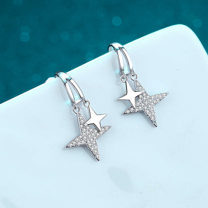 925 Sterling Silver Star-Studded Moissanite Stud Earrings - 0.44CT with Nature-Inspired Motifs