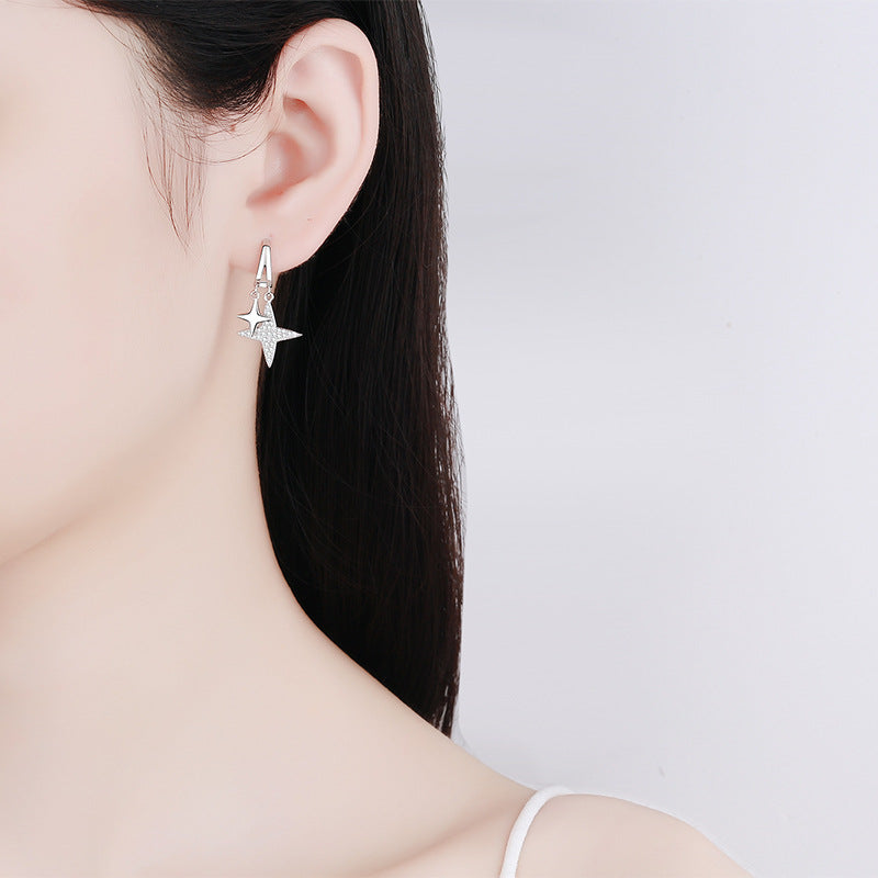 925 Sterling Silver Star-Studded Moissanite Stud Earrings - 0.44CT with Nature-Inspired Motifs