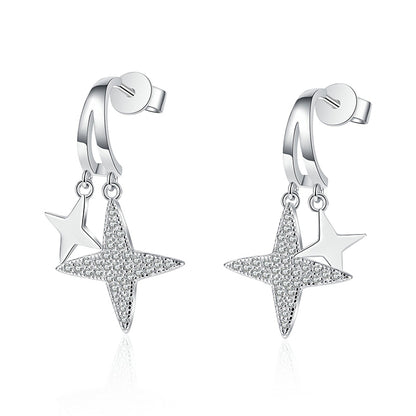 925 Sterling Silver Star-Studded Moissanite Stud Earrings - 0.44CT with Nature-Inspired Motifs