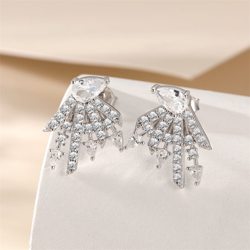 925 Sterling Silver Star Dangle Earrings for Women – Elegant Zircon Studs, Geometric & Celestial Design