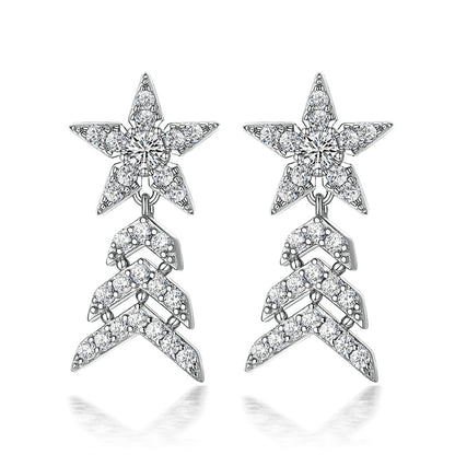 925 Sterling Silver Star Dangle Earrings with Zircon Stones – Trendy Fringe & Geometric Design