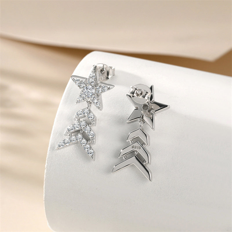 925 Sterling Silver Star Dangle Earrings with Zircon Stones – Trendy Fringe & Geometric Design