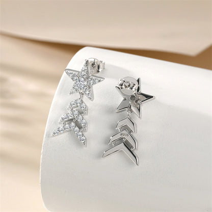 925 Sterling Silver Star Dangle Earrings with Zircon Stones – Trendy Fringe & Geometric Design