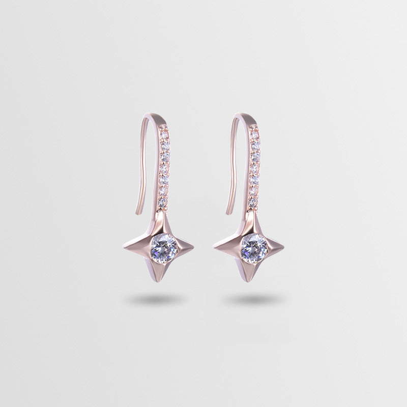 925 Sterling Silver Star Drop Earrings - Minimalist Geometric Dangle Earrings for Women