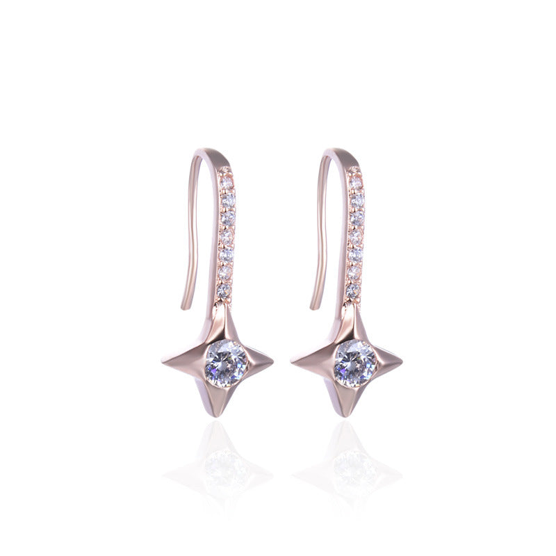 925 Sterling Silver Star Drop Earrings - Minimalist Geometric Dangle Earrings for Women