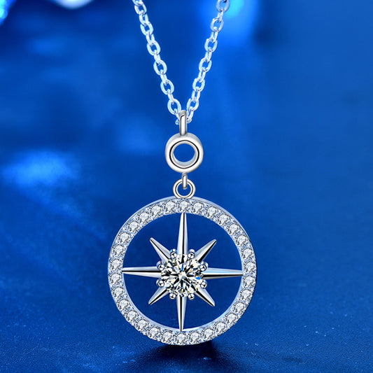925 Sterling Silver Star Pendant Long Necklace with 0.5ct Moissanite - White Gold Plated Sweater Chain for Women
