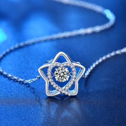 925 Sterling Silver Star Pendant Necklace with 0.5ct Moissanite Cross Chain Women's White Gold Plated Jewelry