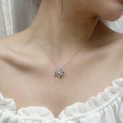 925 Sterling Silver Star Pendant Necklace with 0.5ct Moissanite Cross Chain Women's White Gold Plated Jewelry