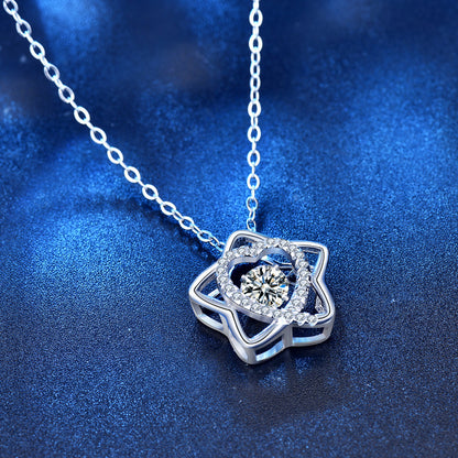 925 Sterling Silver Star Pendant Necklace with 0.5ct Moissanite Cross Chain Women's White Gold Plated Jewelry