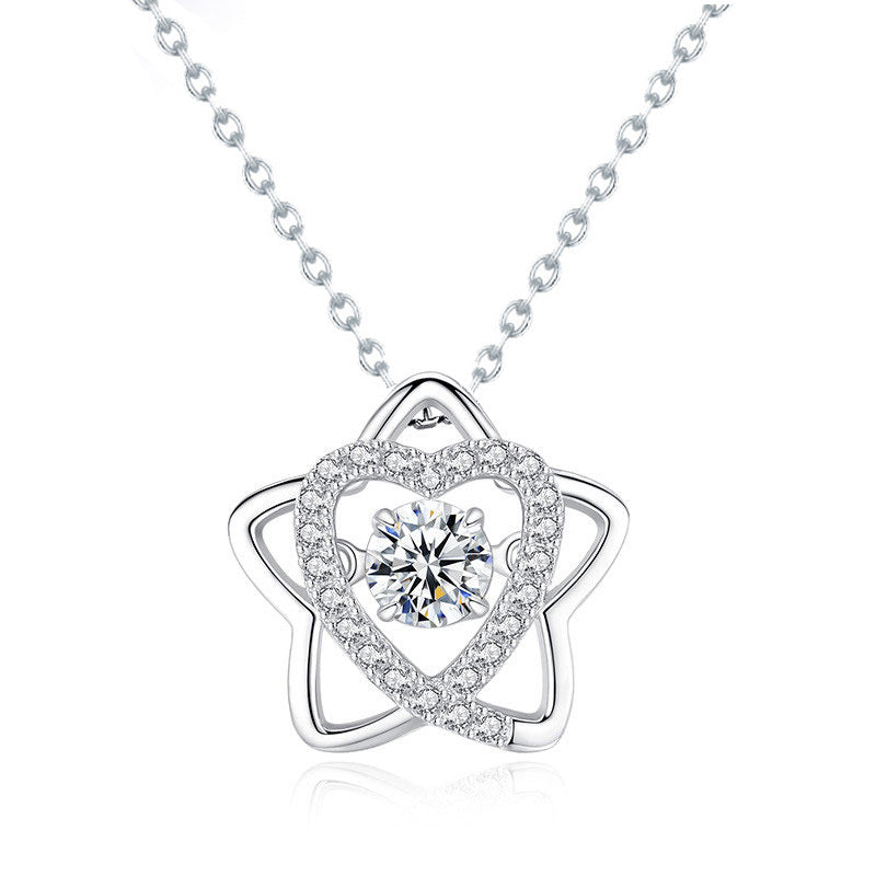925 Sterling Silver Star Pendant Necklace with 0.5ct Moissanite Cross Chain Women's White Gold Plated Jewelry