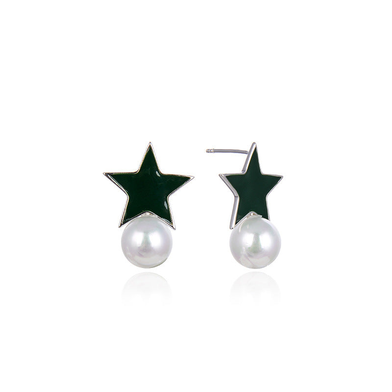 925 Sterling Silver Star Stud Earrings - Korean Style Five-Point Star Earrings with Rubber Backs