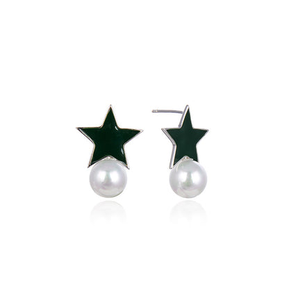 925 Sterling Silver Star Stud Earrings - Korean Style Five-Point Star Earrings with Rubber Backs
