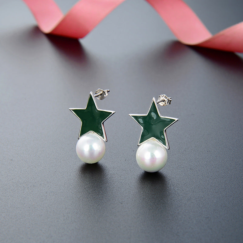 925 Sterling Silver Star Stud Earrings - Korean Style Five-Point Star Earrings with Rubber Backs