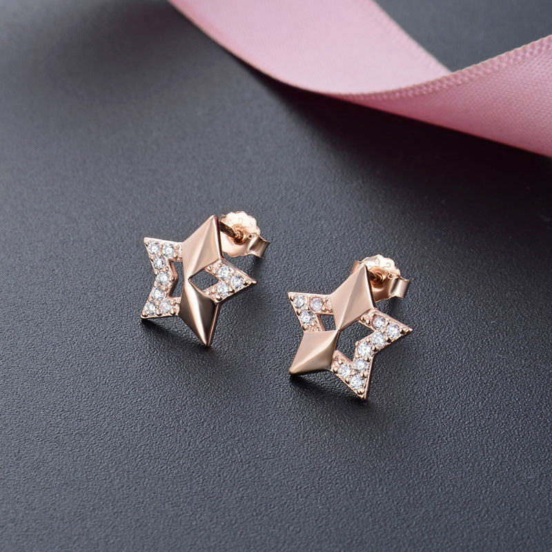 925 Sterling Silver Star Stud Earrings - White Gold/Rose Gold Plated Minimalist Geometric Earrings with Plastic Stoppers