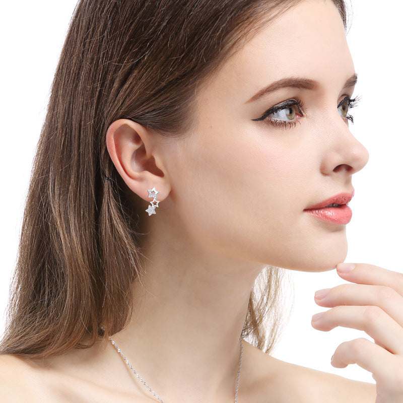 925 Sterling Silver Star Stud Earrings with Cubic Zirconia - Versatile Everyday Earrings for Women