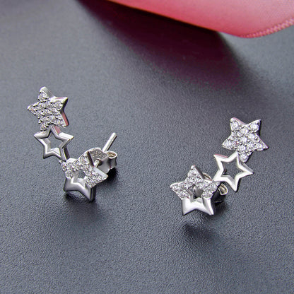 925 Sterling Silver Star Stud Earrings with Cubic Zirconia - Versatile Everyday Earrings for Women