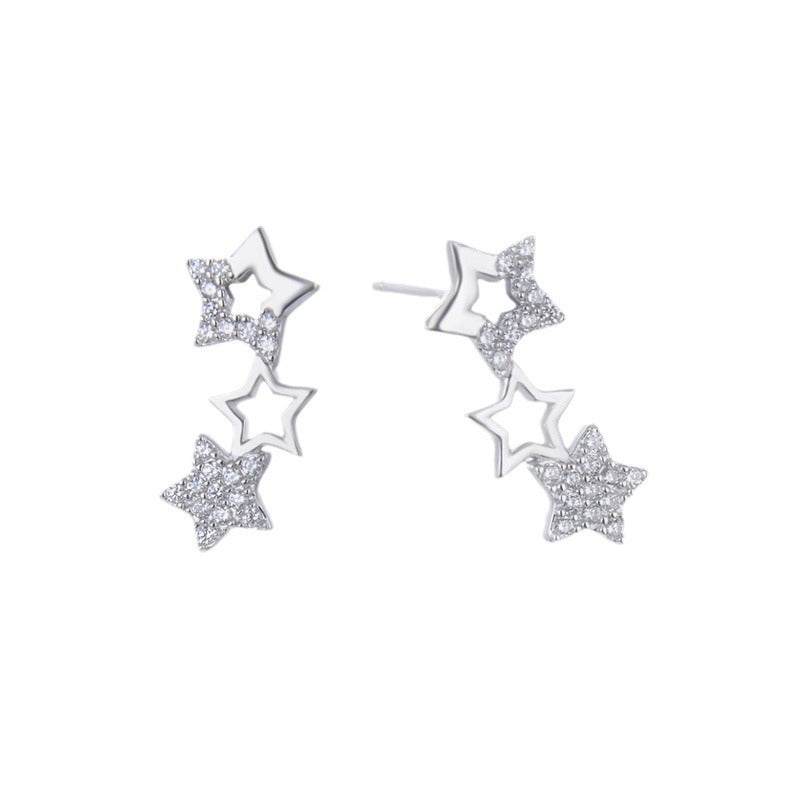 925 Sterling Silver Star Stud Earrings with Cubic Zirconia - Versatile Everyday Earrings for Women