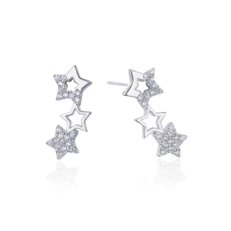 925 Sterling Silver Star Stud Earrings with Cubic Zirconia - Versatile Everyday Earrings for Women