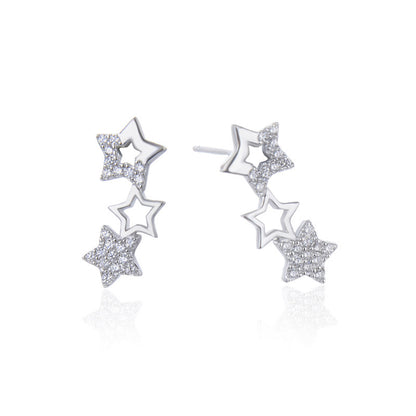 925 Sterling Silver Star Stud Earrings with Cubic Zirconia - Versatile Everyday Earrings for Women
