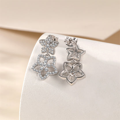 925 Sterling Silver Star Tassel Earrings for Women Elegant Zircon Dangle Earrings White Gold Plated