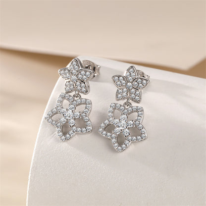 925 Sterling Silver Star Tassel Earrings for Women Elegant Zircon Dangle Earrings White Gold Plated