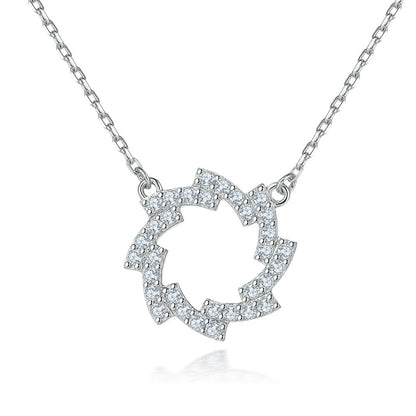 925 Sterling Silver Star & Snowflower Pendant Necklace - Celestial Zirconia Collarbone Chain