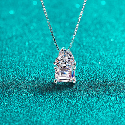 925 Sterling Silver Sugar Cube Pendant Necklace - 2CT Emerald/Radiant Cut Moissanite Heart Lock Collarbone Chain