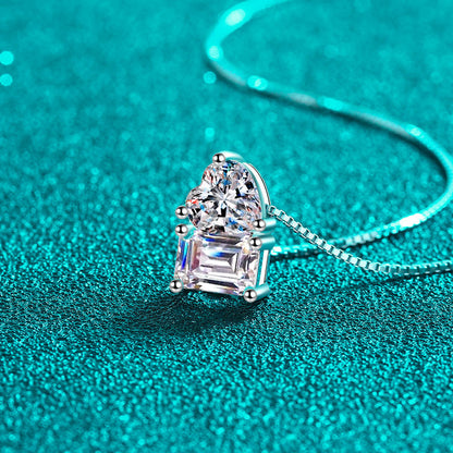 925 Sterling Silver Sugar Cube Pendant Necklace - 2CT Emerald/Radiant Cut Moissanite Heart Lock Collarbone Chain