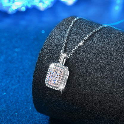 925 Sterling Silver Sugar Cube Pendant Necklace with 1ct 5*7mm Moissanite & Cross Chain - Rhodium Plated Women's Versatile Jewelry