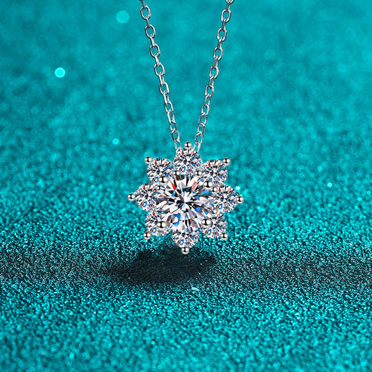 925 Sterling Silver Sunflower Pendant Necklace - 1CT/2CT Moissanite PT950-Plated Collarbone Chain