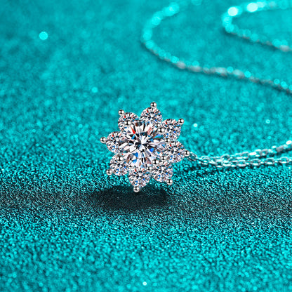 925 Sterling Silver Sunflower Pendant Necklace - 1CT/2CT Moissanite PT950-Plated Collarbone Chain