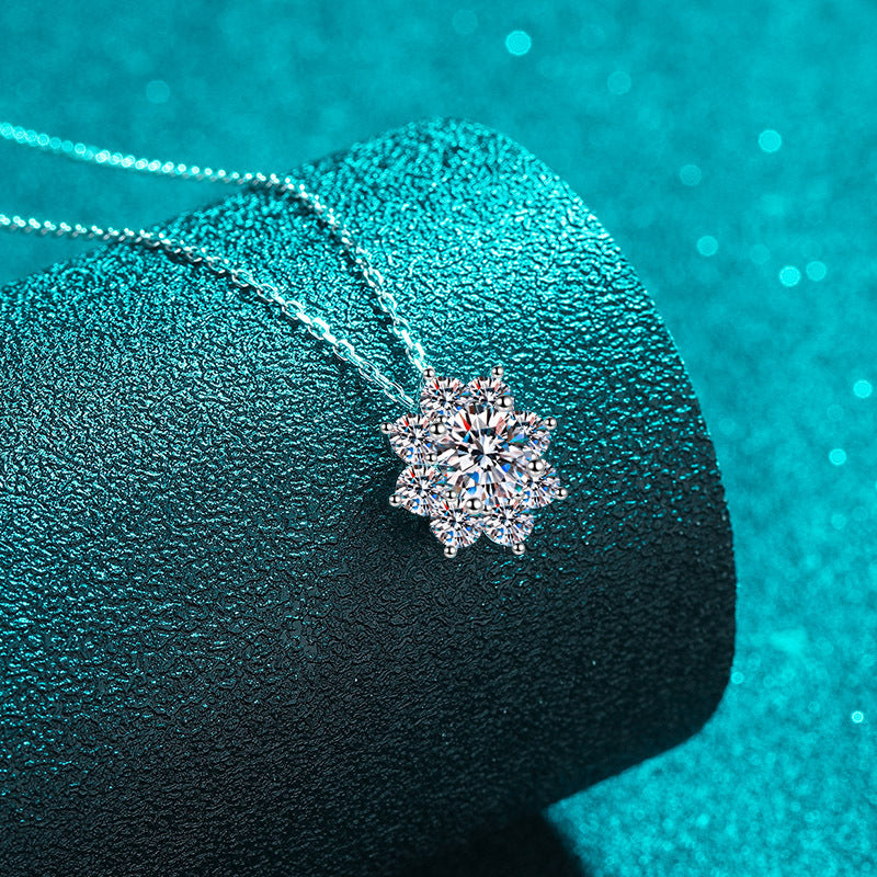 925 Sterling Silver Sunflower Pendant Necklace - 1CT/2CT Moissanite PT950-Plated Collarbone Chain