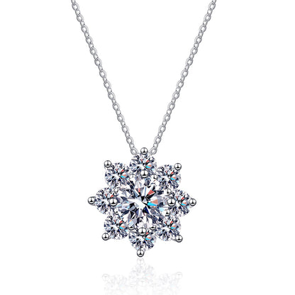 925 Sterling Silver Sunflower Pendant Necklace - 1CT/2CT Moissanite PT950-Plated Collarbone Chain
