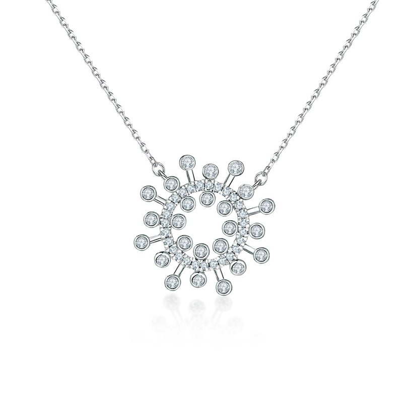 925 Sterling Silver Sunflower Pendant Necklace - Dainty Floral Star Accented Collarbone Chain