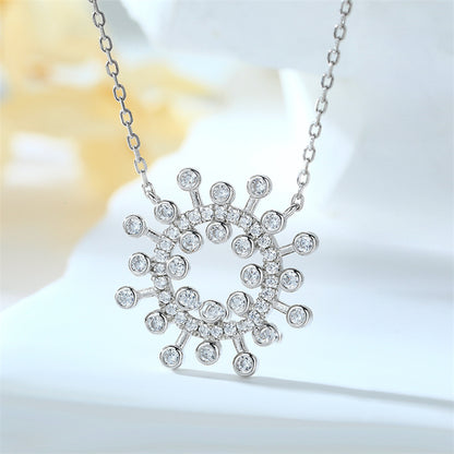 925 Sterling Silver Sunflower Pendant Necklace - Dainty Floral Star Accented Collarbone Chain