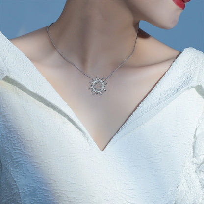 925 Sterling Silver Sunflower Pendant Necklace - Dainty Floral Star Accented Collarbone Chain