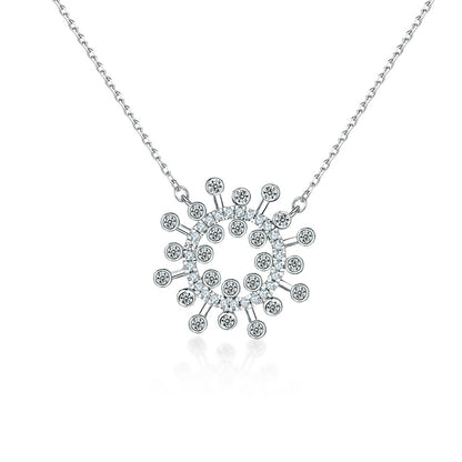 925 Sterling Silver Sunflower Pendant Necklace - Dainty Floral Star Accented Collarbone Chain