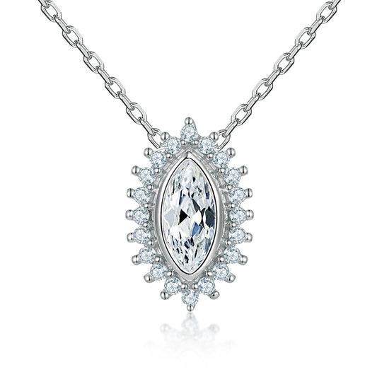 925 Sterling Silver Sunflower Pendant Necklace - Full Zirconia Geometric Floral Collarbone Chain
