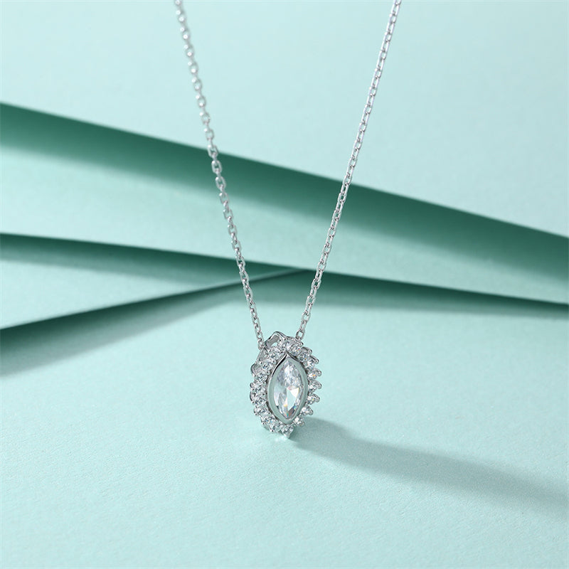 925 Sterling Silver Sunflower Pendant Necklace - Full Zirconia Geometric Floral Collarbone Chain